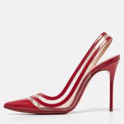 Christian Louboutin Red/Transparent  Patent Leather and PVC Paralili D'orsay Pumps Size 37.5