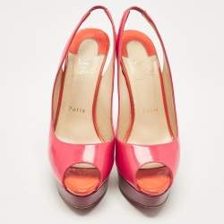 Pre Owned Christian Louboutin Pink Patent Leather Lady Peep Slingback Pumps Size 37