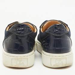 Pre Owned Christian Louboutin Navy Blue Canvas and Crocodile Leather Louis Sneakers Size 37.5