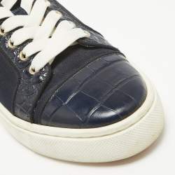 Pre Owned Christian Louboutin Navy Blue Canvas and Crocodile Leather Louis Sneakers Size 37.5