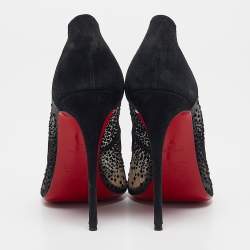 Pre Owned Christian Louboutin Black Mesh and Suede Follies Pumps Size 38