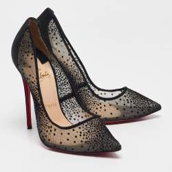 Pre Owned Christian Louboutin Black Mesh and Suede Follies Pumps Size 38