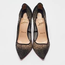 Pre Owned Christian Louboutin Black Mesh and Suede Follies Pumps Size 38