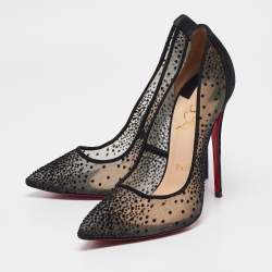 Pre Owned Christian Louboutin Black Mesh and Suede Follies Pumps Size 38