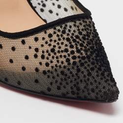 Pre Owned Christian Louboutin Black Mesh and Suede Follies Pumps Size 38