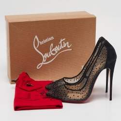 Pre Owned Christian Louboutin Black Mesh and Suede Follies Pumps Size 38
