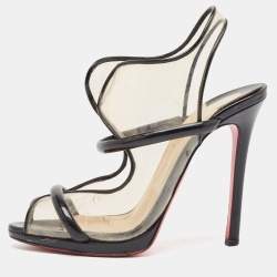 Christian Louboutin Black Patent and PVC Aqua Ronda Sandals Size 37