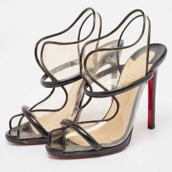 Christian Louboutin Black Patent and PVC Aqua Ronda Sandals Size 37