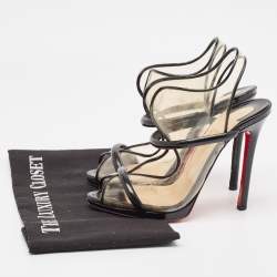 Christian Louboutin Black Patent and PVC Aqua Ronda Sandals Size 37