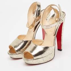 Pre Owned Christian Louboutin Gold Textured Leather Louloudancing Sandals Size 40