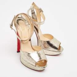 Pre Owned Christian Louboutin Gold Textured Leather Louloudancing Sandals Size 40