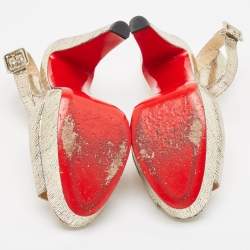 Pre Owned Christian Louboutin Gold Textured Leather Louloudancing Sandals Size 40