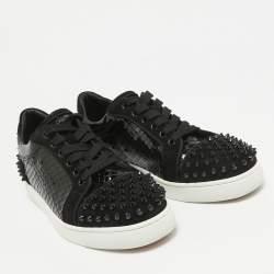 Christian Louboutin Black Embossed Patent Leather and Suede Vieira 2 Sneakers Size 40.5