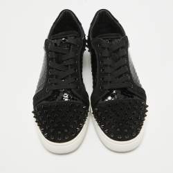 Christian Louboutin Black Embossed Patent Leather and Suede Vieira 2 Sneakers Size 40.5