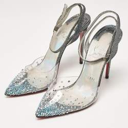 Pre Owned Christian Louboutin Multicolor Lurex Fabric and PVC Spikaqueen Pumps Size 36.5