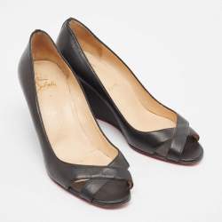 Christian Louboutin Black Leather Riveto Wedge Pumps Size 40.5