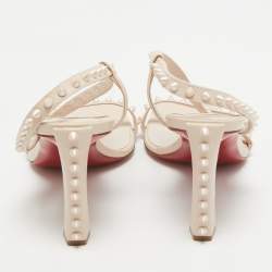 Pre Owned Christian Louboutin Beige Leather Rosa Spike Ankle Strap Sandals 37.5