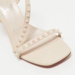 Pre Owned Christian Louboutin Beige Leather Rosa Spike Ankle Strap Sandals 37.5