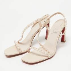 Pre Owned Christian Louboutin Beige Leather Rosa Spike Ankle Strap Sandals 37.5