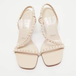 Pre Owned Christian Louboutin Beige Leather Rosa Spike Ankle Strap Sandals 37.5