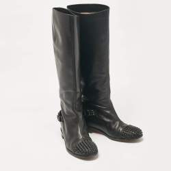 Christian Louboutin Black Leather Egoutina Knee Length Boots Size 40