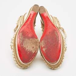 مملوكة مسبقًا Christian Louboutin Cream Leather and Raffia Wedge Ankle Strap Sandals Size 40