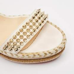 مملوكة مسبقًا Christian Louboutin Cream Leather and Raffia Wedge Ankle Strap Sandals Size 40