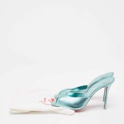 Christian Louboutin Metallic Blue Leather Me Dolly Slide Sandals Size 39.5