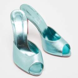 Christian Louboutin Metallic Blue Leather Me Dolly Slide Sandals Size 39.5