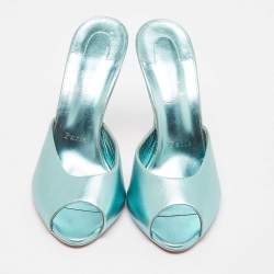 Christian Louboutin Metallic Blue Leather Me Dolly Slide Sandals Size 39.5