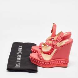 Christian Louboutin Coral Leather Pyraclou Wedge Sandals Size 36