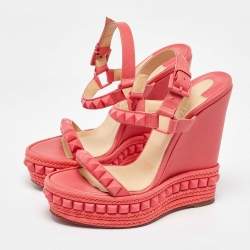 Christian Louboutin Coral Leather Pyraclou Wedge Sandals Size 36