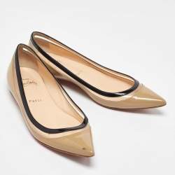 Christian Louboutin Beige/Black Patent Leather and PVC Paulina Ballet Flats Size 36