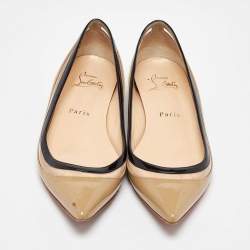 Christian Louboutin Beige/Black Patent Leather and PVC Paulina Ballet Flats Size 36