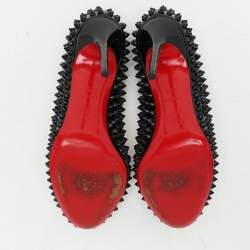 Pre Owned Christian Louboutin Black Patent Leather Simple Spike Pumps Size 37.5