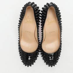 Pre Owned Christian Louboutin Black Patent Leather Simple Spike Pumps Size 37.5