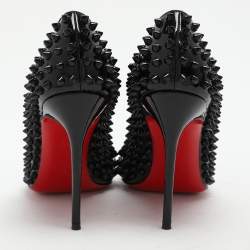Pre Owned Christian Louboutin Black Patent Leather Simple Spike Pumps Size 37.5