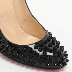 Pre Owned Christian Louboutin Black Patent Leather Simple Spike Pumps Size 37.5