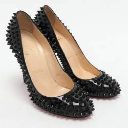 Pre Owned Christian Louboutin Black Patent Leather Simple Spike Pumps Size 37.5
