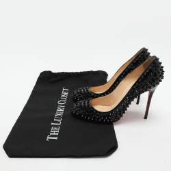 Pre Owned Christian Louboutin Black Patent Leather Simple Spike Pumps Size 37.5