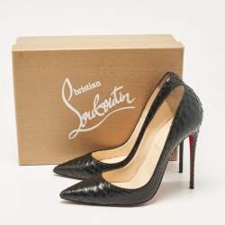 مملوكة مسبقًا حذاء كعب عالي كريستيان لوبوتان سو كيت جلد ثعبان أسود مقاس 37 