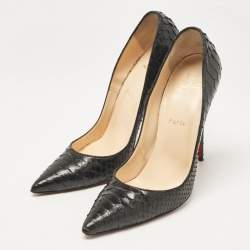 مملوكة مسبقًا حذاء كعب عالي كريستيان لوبوتان سو كيت جلد ثعبان أسود مقاس 37 