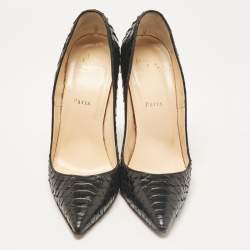 مملوكة مسبقًا حذاء كعب عالي كريستيان لوبوتان سو كيت جلد ثعبان أسود مقاس 37 