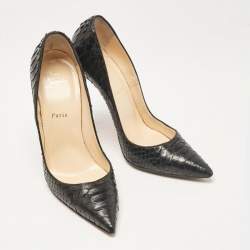 مملوكة مسبقًا حذاء كعب عالي كريستيان لوبوتان سو كيت جلد ثعبان أسود مقاس 37 