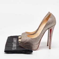 Christian Louboutin Metallic Multicolor Glitter Lady Peep Toe Platform Pumps Size 37