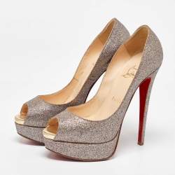 Christian Louboutin Metallic Multicolor Glitter Lady Peep Toe Platform Pumps Size 37