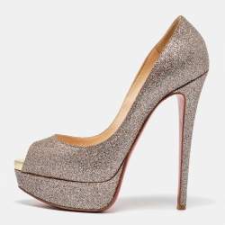 Christian Louboutin Metallic Multicolor Glitter Lady Peep Toe Platform Pumps Size 37