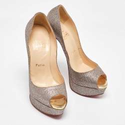 Christian Louboutin Metallic Multicolor Glitter Lady Peep Toe Platform Pumps Size 37