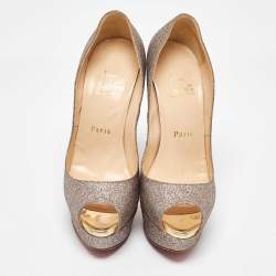 Christian Louboutin Metallic Multicolor Glitter Lady Peep Toe Platform Pumps Size 37