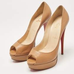 Christian Louboutin Brown Leather Lady Peep Pumps Size 40.5